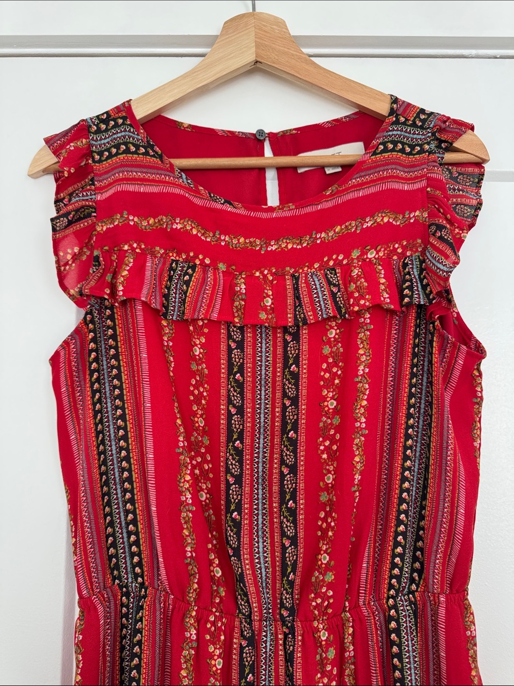LOFT Red Striped Ruffle Midi Dress - Picture 2 of 2